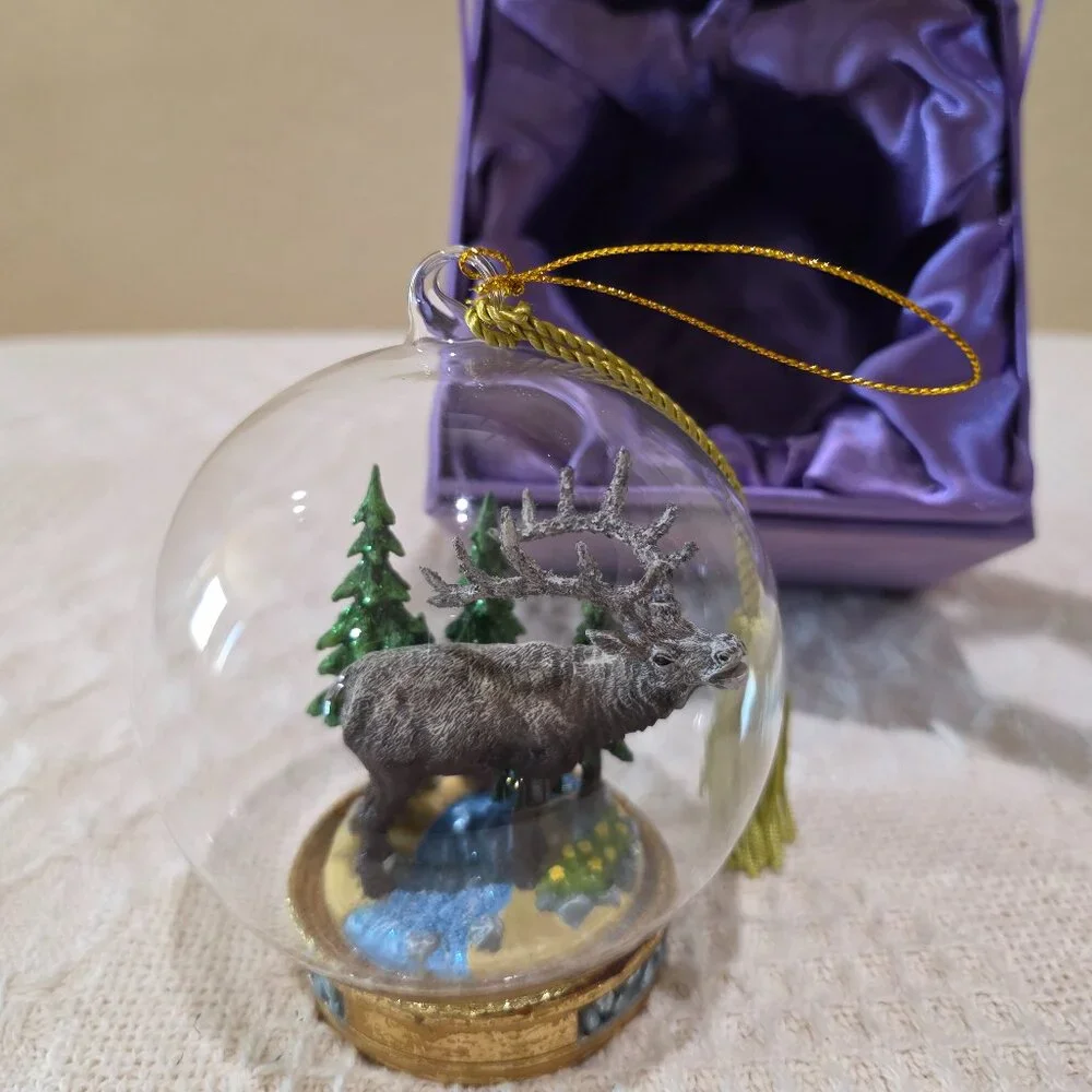 The Memory Globe Ornament ELK IN THE WOODS Christmas Holiday Boxed Flavia Milano